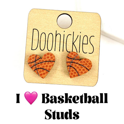 14mm I Heart Basketball Studs - Sports Earrings