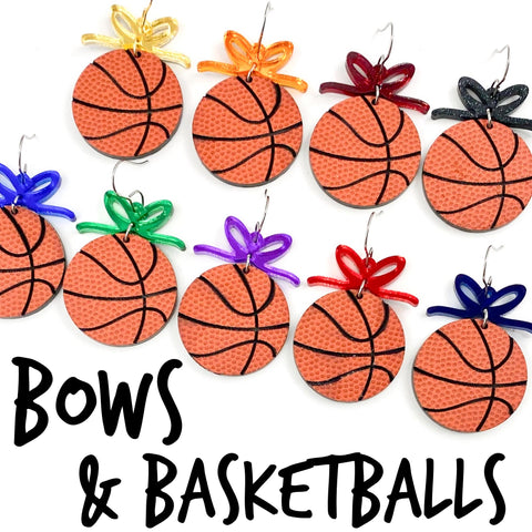 RTS 2" Custom Bows & Basketball Dangles - Sports Earrings