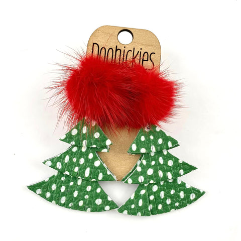 Boujee Red Puffs and Green Doodle Dot Tree Acrylic Earrings - Christmas Earrings