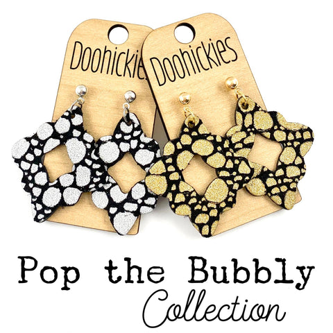 2" Pop the Bubbly Lacy Collection - New Years Leather Earrings