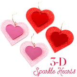 3-D Sparkle Hearts - Valentines Acrylic Earrings