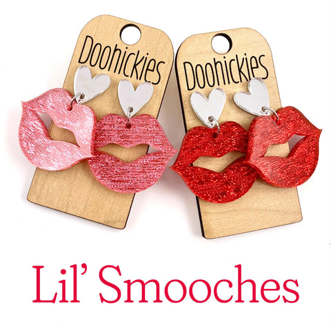 Lil' Sparkly Saffiano Smooches Dangles - Valentines Acrylic Earrings