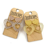 Shimmer Rain Double Cut Out Heart Acrylic Dangles Valentines Earrings