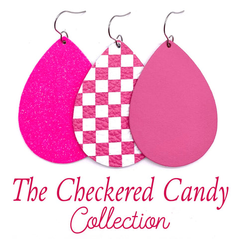 2.5" The Checkered Candy Mini Collection - Valentines Leather Earrings