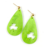 Lime Green Shimmer Cutout Shamrock Acrylic Teardrops - St. Patrick's Day Earrings