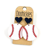 1.9" Custom I Heart Baseball Dangles - Sports Earrings