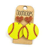 1.9" Custom I Heart Softball Dangles - Sports Earrings