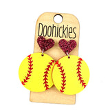 1.9" Custom I Heart Softball Dangles - Sports Earrings