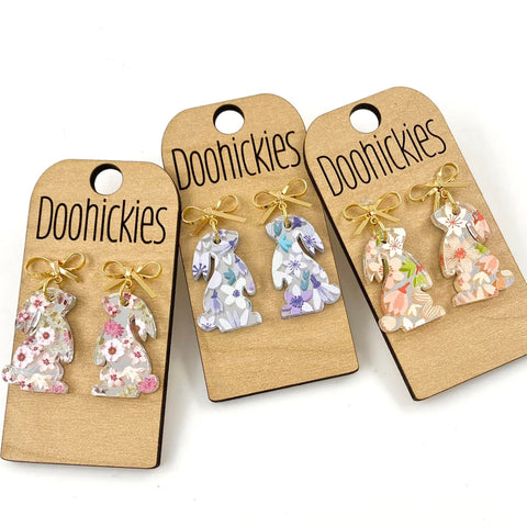 Floral Bunny Dangles - Easter Earrings