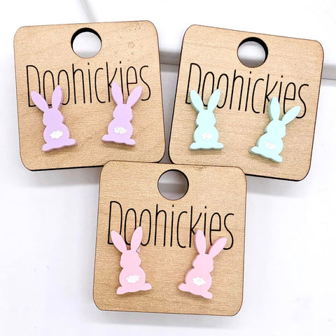 16mm Pastel Bunnies with White Tails Acrylic Studs - Easter Earrings