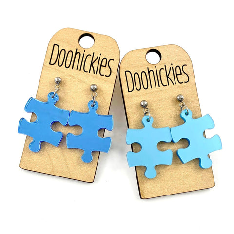 1.25" Lil' Autism Awareness Puzzle Piece Acrylic Dangle Earrings