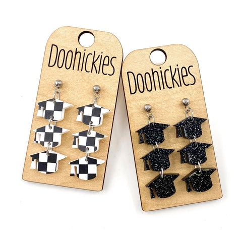 Dainty Cool Grad Cap Dangle Drops - Graduation Earrings