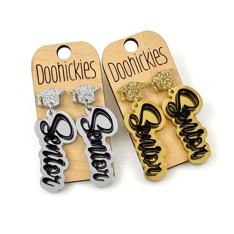 2.25" Gold & Silver Senior Dangles - Graduation Earrings