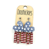Star and Stripes Flowy Hearts - Patriotic Acrylic Dangle Earrings
