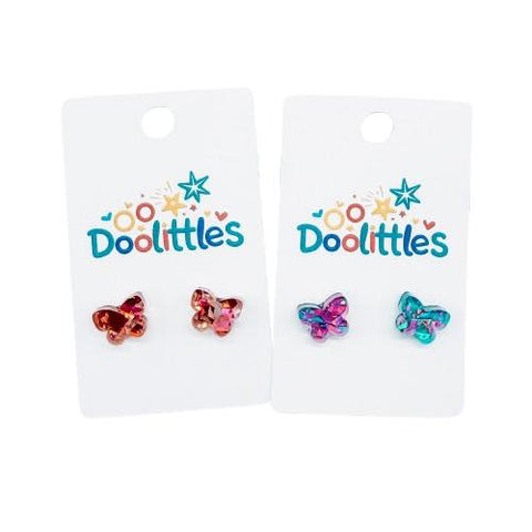 Tiny Chunky Glitter Doolittle Acrylic Butterfly Stud Earrings
