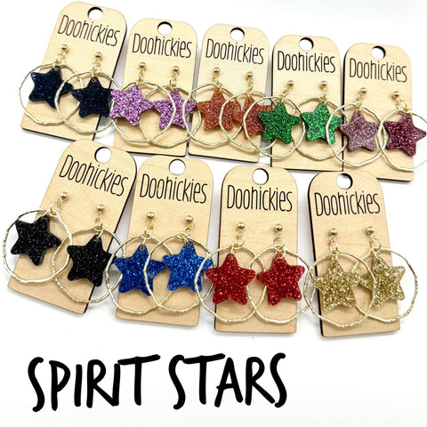 Spirit Glitter Star Dangles - School Spirit Acrylic Earrings - 9 Color Options