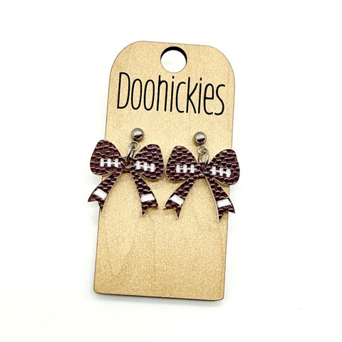 Textured Football Bow Dangle Earrings - Sports Earrings
