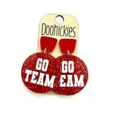 Go Team Glitter Piggyback Dangles - Custom Spirit Football Earrings - 9 Color Options