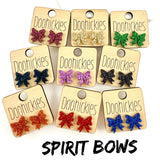 15mm School Spirit Glitter Bow Studs - Custom Spirit Earrings - 9 Color Options