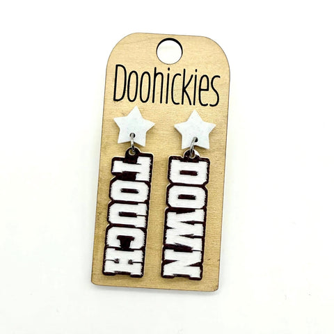 Textured Football Touch Down Dangles - Spirit Football Earrings