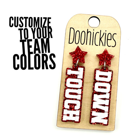 Glitter Touch Down Dangles - Custom Spirit Football Earrings - 9 Color Options