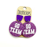 Go Team Glitter Piggyback Dangles - Custom Spirit Football Earrings - 9 Color Options