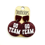 Go Team Glitter Piggyback Dangles - Custom Spirit Football Earrings - 9 Color Options