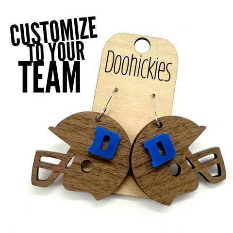 Custom Varsity Letter Wood Helmets (Comment w/Letters) - Sports Earrings