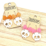 Glittery Bow Skull Dangle Collection - Halloween Earrings