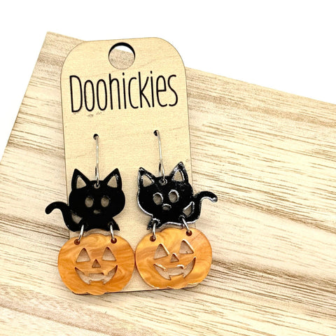 Kitty Pumpkin Dangle Halloween Earrings