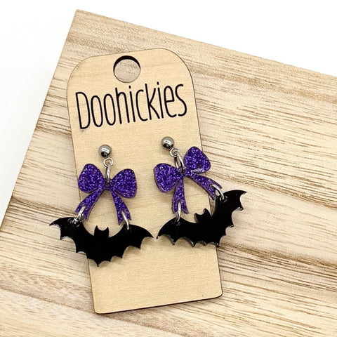 Bow Bat Dangle Halloween Earrings