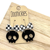 Checkered Bow Skull Dangle Collection - Halloween Earrings