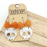 Glittery Bow Skull Dangle Collection - Halloween Earrings
