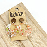 Fall Coral Floral Double O Acrylic Dangles Earrings