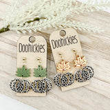 Fall Double Leaf and Leopard Pumpkin Dangle Acrylic Earrings