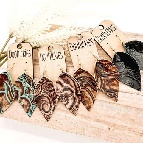 Western Embossed Leather Petal Earrings