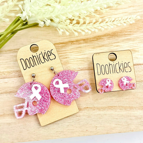Pink Out Ribbon Football Helmet Earring Collection - Breast Cancer Awareness Earrings