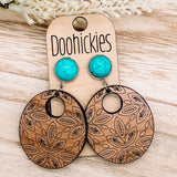 Turquoise and Cherry Wood Etched Ava Dangle Western Earrings