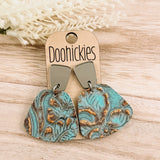 Long Bronze Trapezoid and Embossed Jasmine Collection - Western Earrings