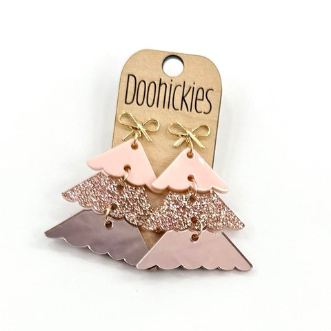 Rose Gold Layered Christmas Tree w/ Gold Bow Earrings - Christmas Acrylic Earrings