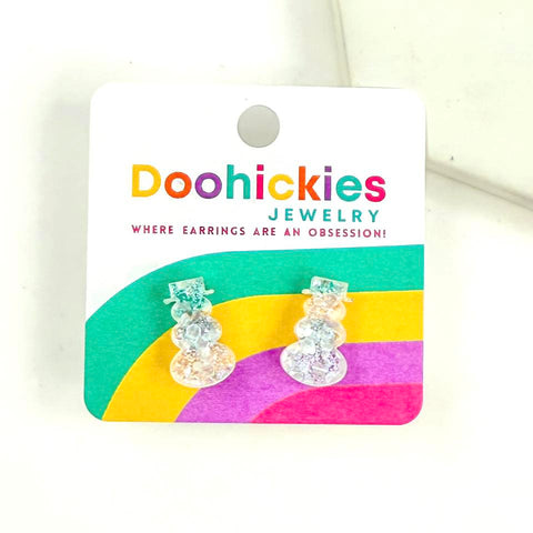 Iced Glimmer Snowman Studs - Christmas Earrings