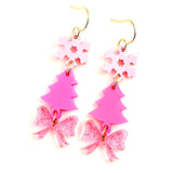 Pink Christmas Trifecta Acrylic Earrings