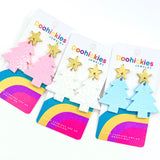 Monotone Pastel Leopard Christmas Tree Earrings