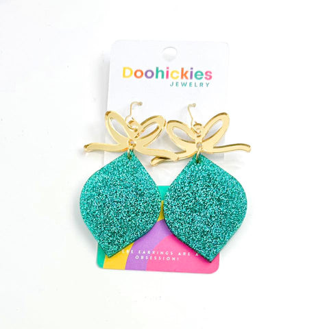 Teal Glitter Christmas Ornament Acrylic Earrings