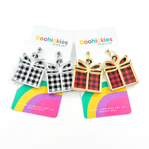 Layered Buffalo Plaid Christmas Present Earring Collection