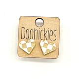 School Spirit Checkered Heart Stud Earrings - 9 Color Options