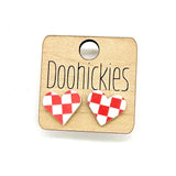 School Spirit Checkered Heart Stud Earrings - 9 Color Options
