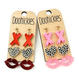 Kissy Trifecta Acrylic Valentines Earrings