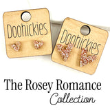 The Rosey Romance Rose Gold Glitter Heart Stud Earring Collection - 2 Size Options