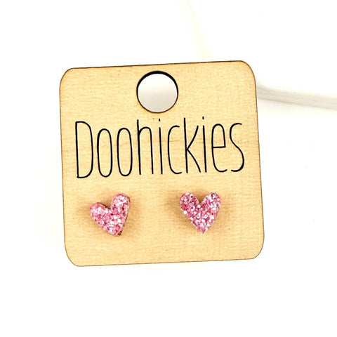 The Pink Passion Glitter Heart Stud Earring Collection - 2 Size Options